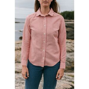 KIEL JAMES PATRICK Size M Scallop Oxford Button Up Blouse Shirt Pink Red Cotton